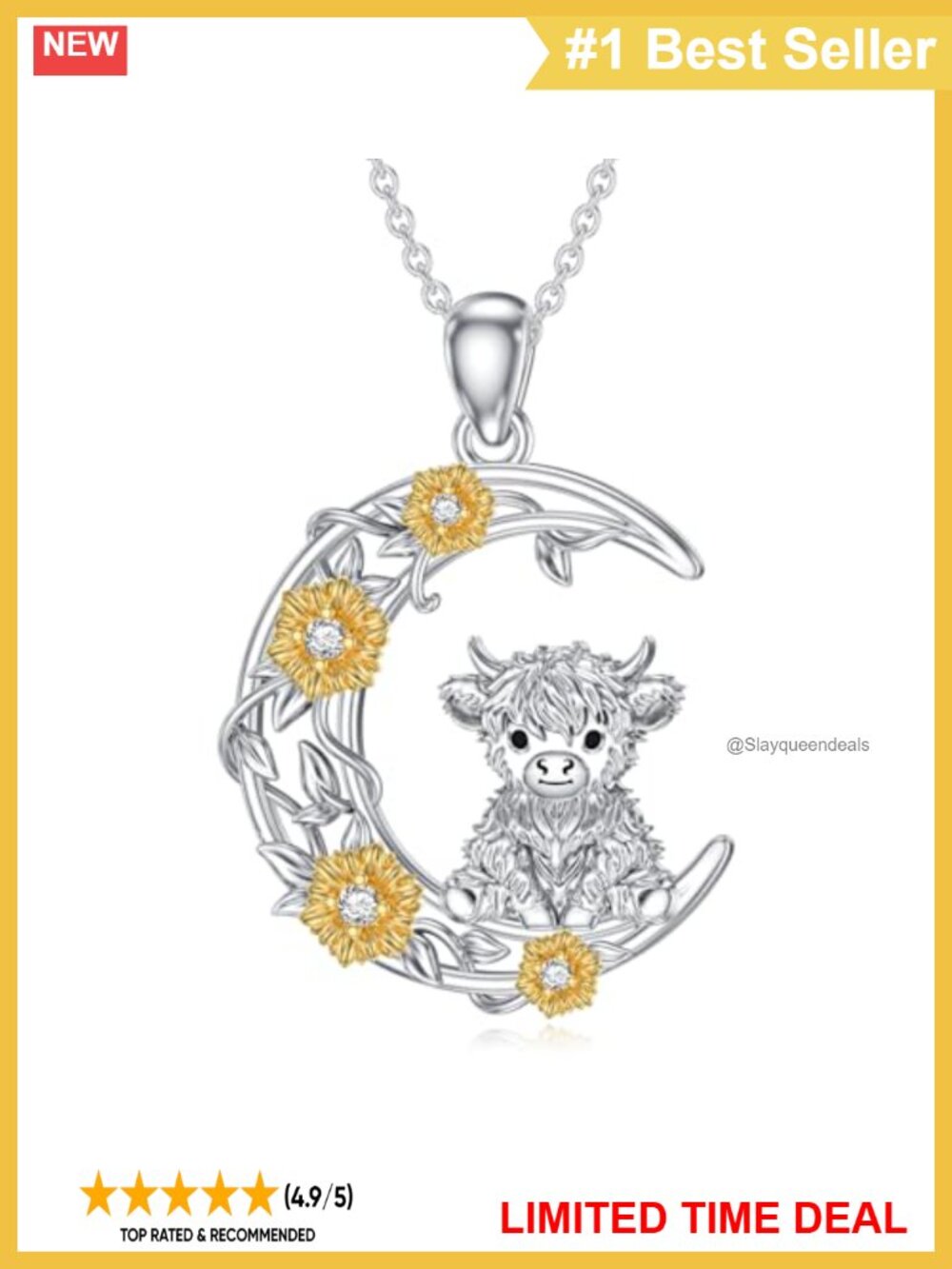 Lab Grown Diamond Highland Cow Necklace 925 Sterling Silver Pendant